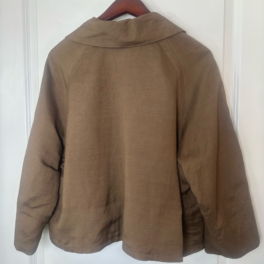 Sandro Linen Blend Crop Double Breasted Lightweight Brown Swing Blazer Jacket,XL - Picture 2 of 7
